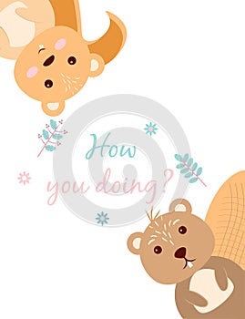 Baby cards for Baby shower. Beaver and gopher. Postcard or party templates in blue and pink with charming animals
