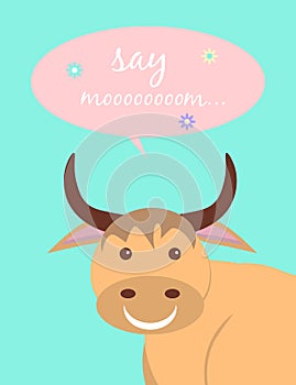 Baby cards for Baby shower. Cow. Postcard or party templates in blue and pink with charming animals
