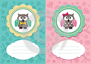 Baby cards with cute owlets