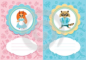 Baby cards with squirrel and raccoon