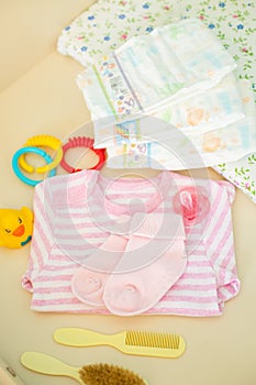 Baby Care Accessories On Changing Table Top View