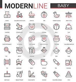 Baby care flat web icon vector illustration set of items symbol for newborn infant child, baby accessories, clothes and