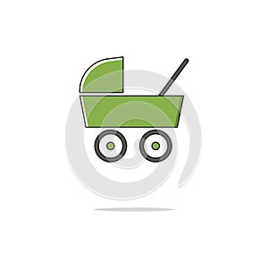 Baby carriage color thin line icon.Vector illustration