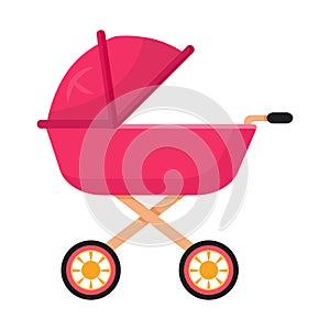 Baby carriage, pram flat vector illustration