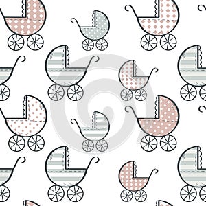 Baby carriage seamless pattern, vector illustration