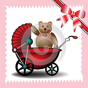 Baby carriage with teddy bear