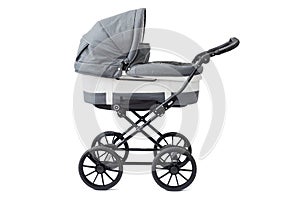 Baby carriage on white background