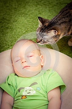 Baby and a cat