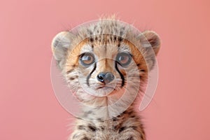 A baby cheetah with a sad expression. Generative AI