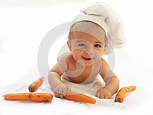 Baby chef cook white background