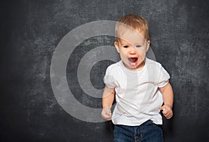 Baby child and empty Blackboard