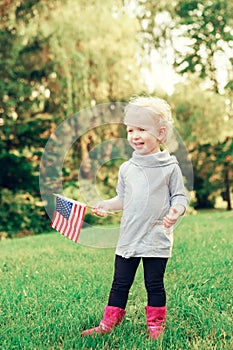 Baby child girl with american usa flag