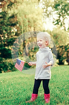 Baby child girl with american usa flag