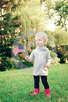 Baby child girl with american usa flag