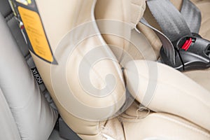 Baby child seat car. close-up of seat belts in the car, isofix photo
