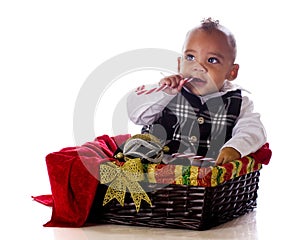 Baby in a Christmas Basket