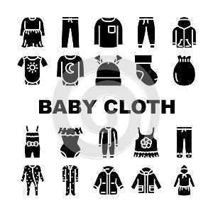 baby cloth infant newborn child icons set vector