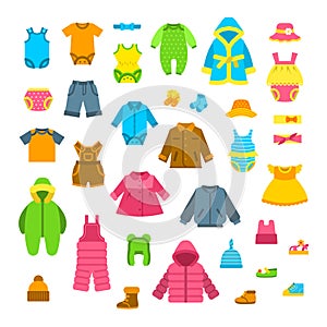 Baby clothes flat vector illustrations set