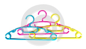 Baby clothes hangers on white background