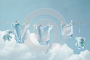 Baby clothes hanging on a clothesline