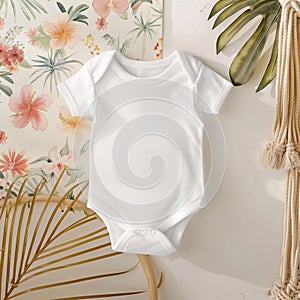 Baby clothes mockup with Hawaiian party background