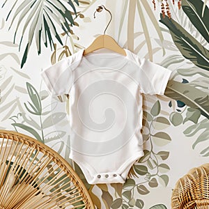 Baby clothes mockup with Hawaiian party background