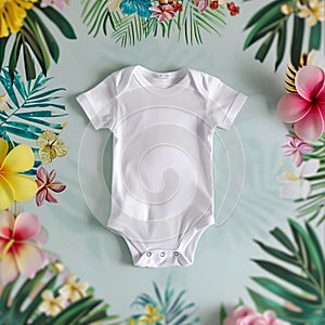 Baby clothes mockup with Hawaiian party background