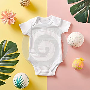 Baby clothes mockup with Hawaiian party background