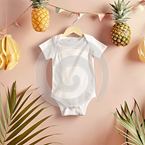 Baby clothes mockup with Hawaiian party background