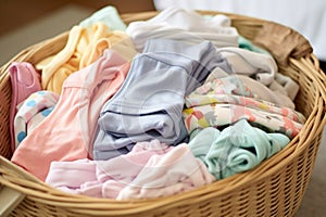 baby clothes neatly folded in a laundry basket
