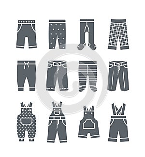 Baby clothes pants jeans overalls solid silhouette icons