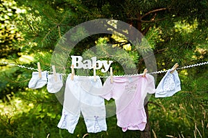 Baby clothing hanging on the clothesline