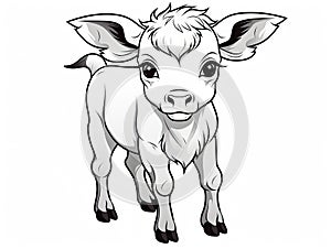 a baby cow with big ears standing in front of a white background. generative ai