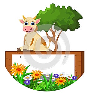 Baby cow cartoon with blank sign