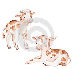 Baby Cow Clip Art, Cute Baby Animals Watercolor Set, Farm Animals