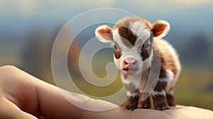 Baby Cow In Hand: A Close-up Shot Inspired By Raphael Lacoste And Anne Geddes