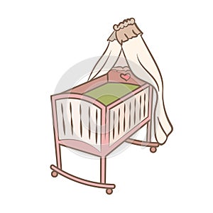 Baby cradle doodle illustration