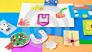 Baby crafts from play dough and colourful paper