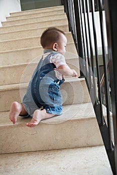 Baby crawling alon on stairs