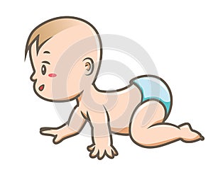 Baby Crawling Happily Vector Illustration
