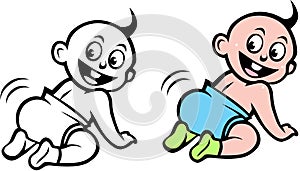 Baby crawling, line art illustration vector