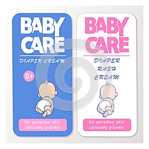 Baby cream logo design template. Baby in diaper emblem