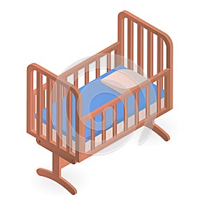 Baby crib icon, isometric style photo