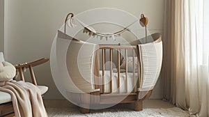 Baby Crib in White Room Next to Window