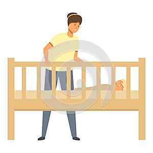 Baby crib wooden icon cartoon vector. Sleep service care