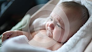 baby cry newborn close-up a portrait. happy family kid dream concept. newborn scream daughter girl 6 months. sweet cute