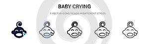 Baby crying icon in filled, thin line, outline and stroke style. Vector illustration of two colored and black baby crying vector