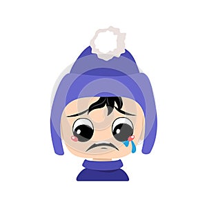 Baby with crying and tears emotion, sad face