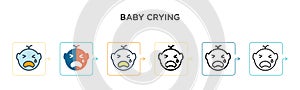 Baby crying vector icon in 6 different modern styles. Black, two colored baby crying icons designed in filled, outline, line and