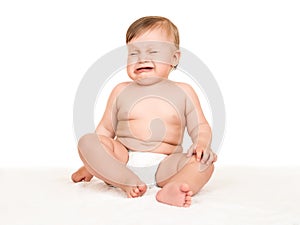 Baby crying on white